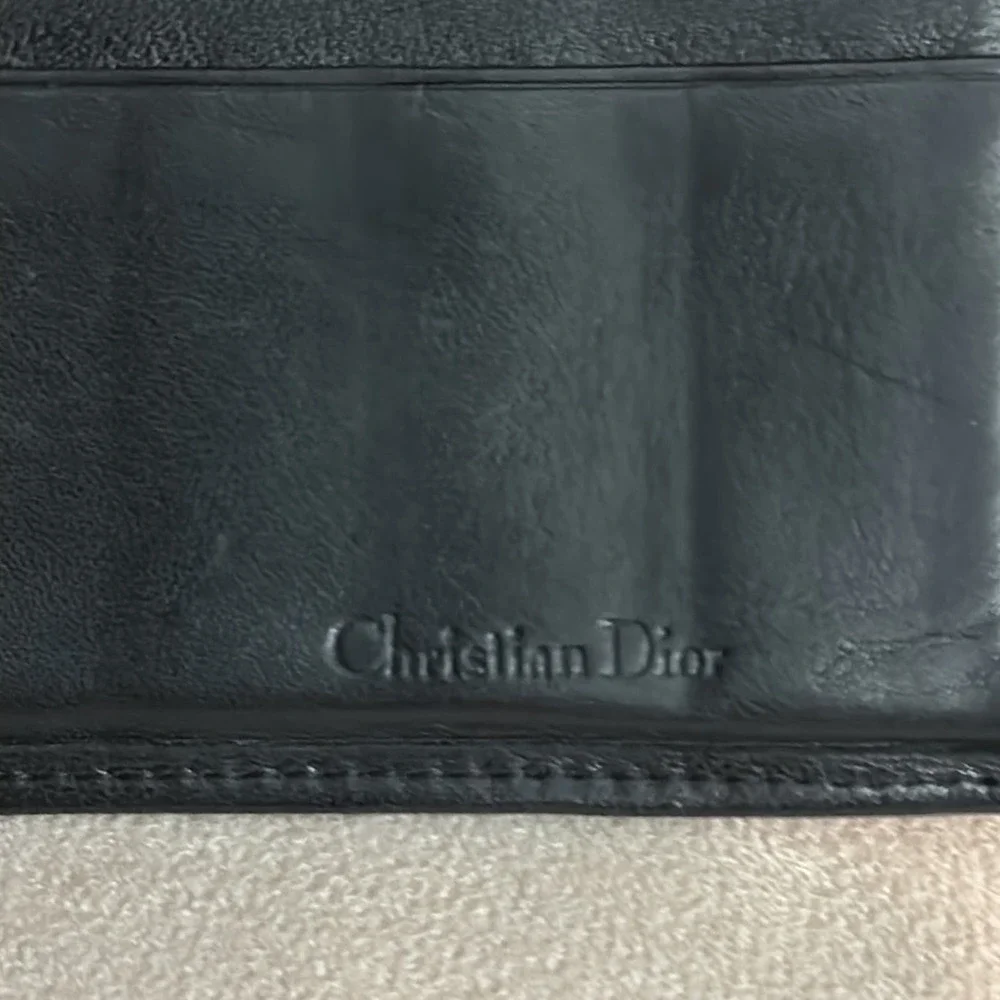 Christian Dior black leather trifold wallet